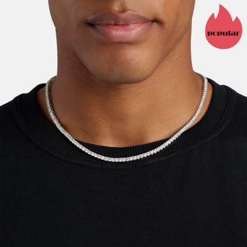 3MM CG&KYGG Men's & Women's White Gold Plated Tennis Necklace (New Safety Clasp, Quality Gift)