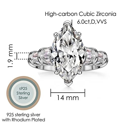 Michooyel S925 6ct Marquise Cut Cubic Zirconia Engagement Ring & Wedding Band for Women