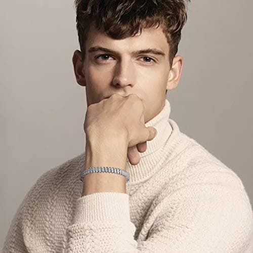 Refined title: MDFUN White Gold Plated Tennis Link Curb Chain Bracelet for Men Women 6.5-8 inches