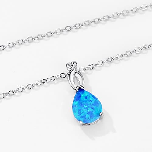 Michooyel Sterling Silver Teardrop Opal Infinity Pendant Necklace for Women