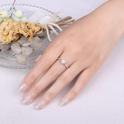 JewelryPalace Classic Round Cut Moissanite Solitaire Rings, 14K Gold Plated 925 Sterling Silver