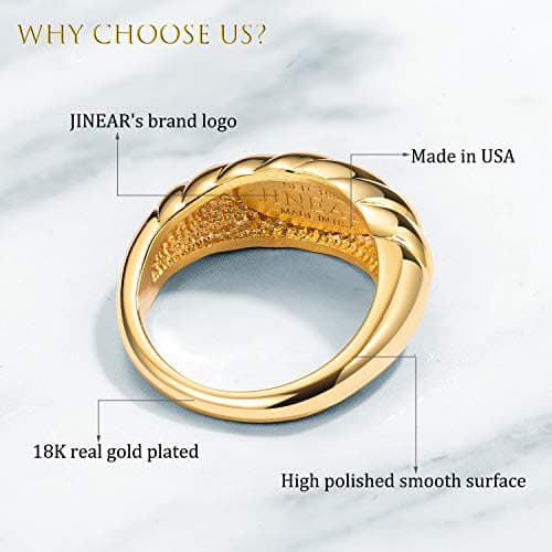 JINEAR 18K Gold Plated Croissant Braided Twisted Signet Ring for All Sizes