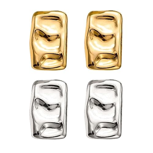 SeryNow Chunky Gold Rectangle Stud Earrings for Women