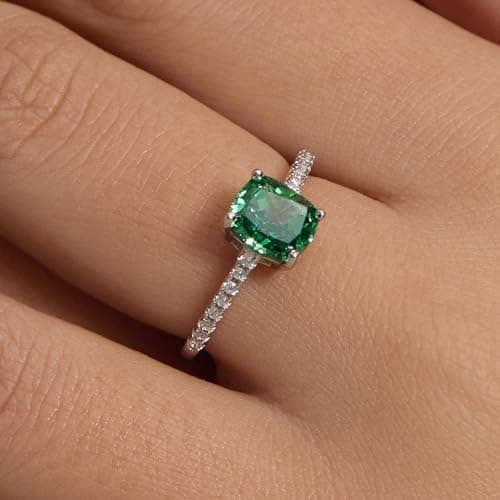 Michooyel 1.5ct Cushion Cut S925 Green Wedding Ring for Women
