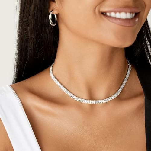 KissYan 14K White Gold Plated Cubic Zirconia Tennis Necklace