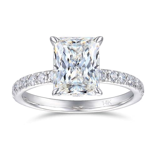 CGSRING 14K White Gold 3 Carat Radiant Cut Moissanite Engagement Ring
