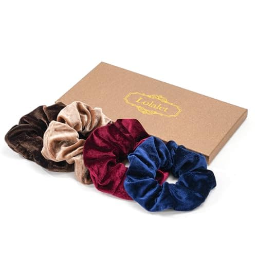 4-Pack Lolalet Large Soft Velvet Scrunchies for Thick Curly Hair - Women, Girls, Teens