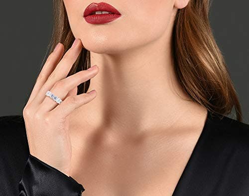 Savlano 18K White Gold Plated CZ Round Eternity Ring for Women
