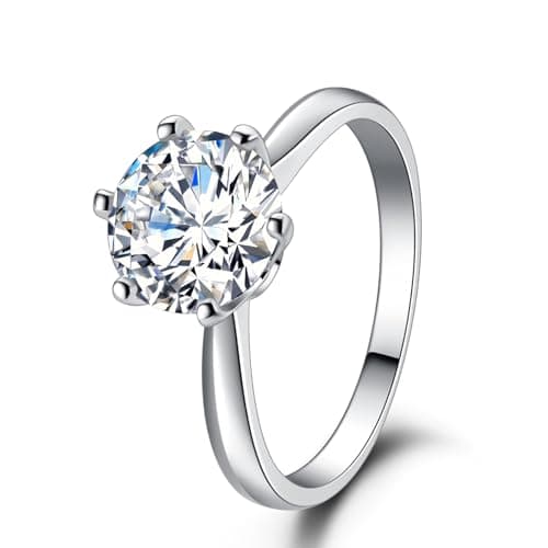 LuluRell Moissanite Promise Rings for Women, S925 Sterling Silver 6 Prong Solitaire D Color VVS1 Clarity Round Cut