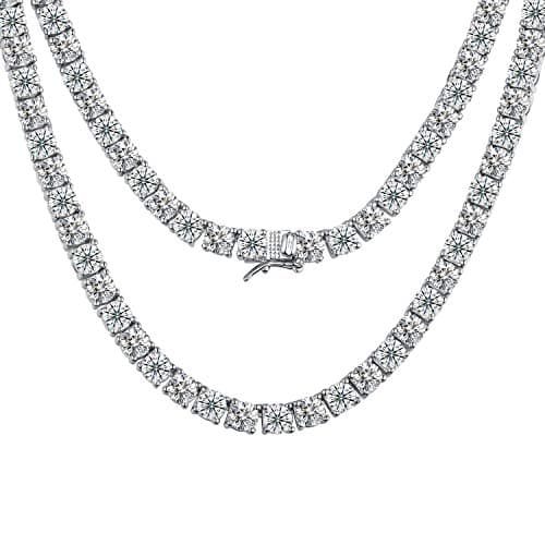 MDFUN 18K White Gold Plated Round Cubic Zirconia Tennis Necklace 14-24 inches
