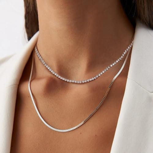 FANZE Gold Plated 3mm Cubic Zircon Choker Necklace Sparkly Jewelry for Women