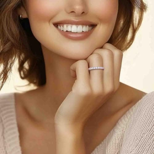 Yeesoth 2.5MM D Color VVS1 Round Moissanite Half Eternity Band Wedding Ring for Women