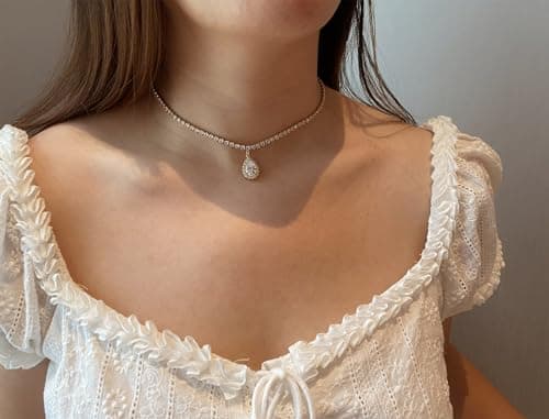 EFTOM Sparkly Gold/Faux Diamond Heart Choker Necklace for Women