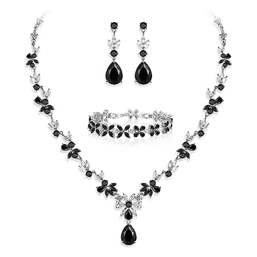Crysdue Wedding Jewelry Set: Elegant Dangle Earrings & Teardrop Necklace for Bridal Party
