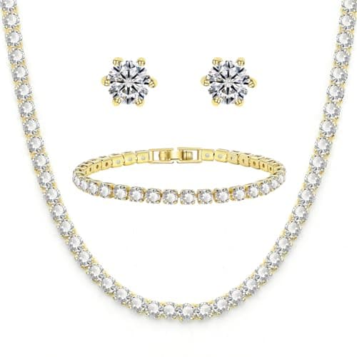 PORYIMEE Sparkling Rhinestone 14K Gold Plated Choker for Women