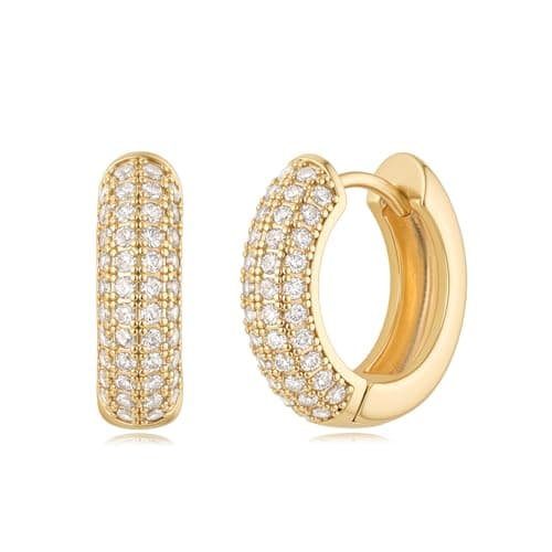 MYEARS 14K Gold Plated Hypoallergenic Women's Gold Earrings Cubic Zirconia Hoop