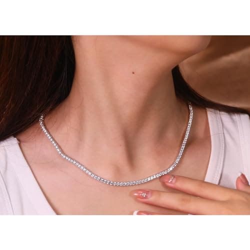 LGYIC White/Yellow Gold Plated 3MM Simulate Diamond Tennis Necklace