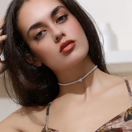 EFTOM Sparkly Cubic Zirconia Silver Choker for Women