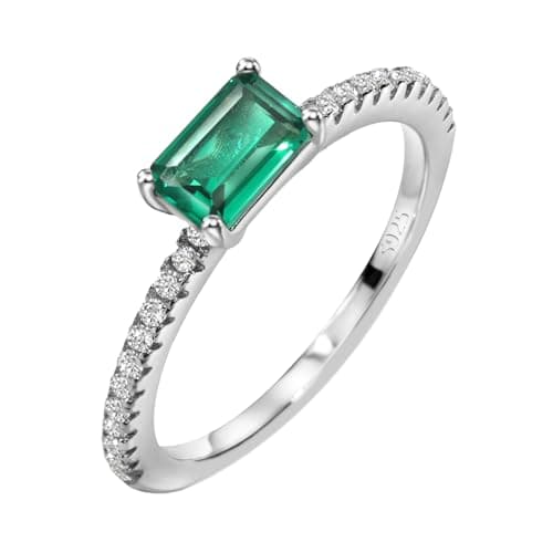 Michooyel 4x6mm S925 Sterling Silver Emerald Engagement Ring Cubic Zirconia Fine Jewelry