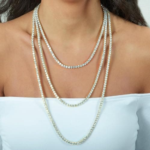 Gem's Beauty 2-6.5mm 14k White Gold Plated Moissanite Tennis Necklaces for Women
