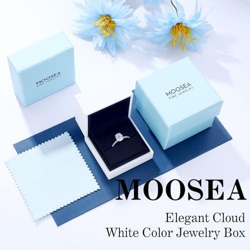 MOOSEA Women's VVS1 Clarity Moissanite Engagement Ring, 18K White Gold Plated