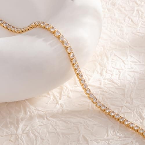 14K Gold/Silver Risamil Tennis Choker Necklace for Women