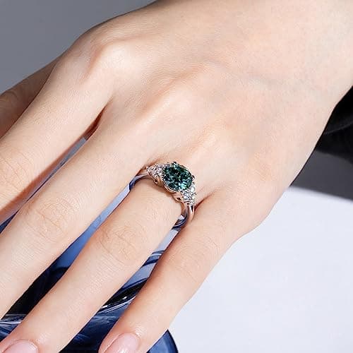 CannyCat 3.0 Carat Fancy Vivid Blue-Green Moissanite Ring VVS certified Platinum-Plated Silver
