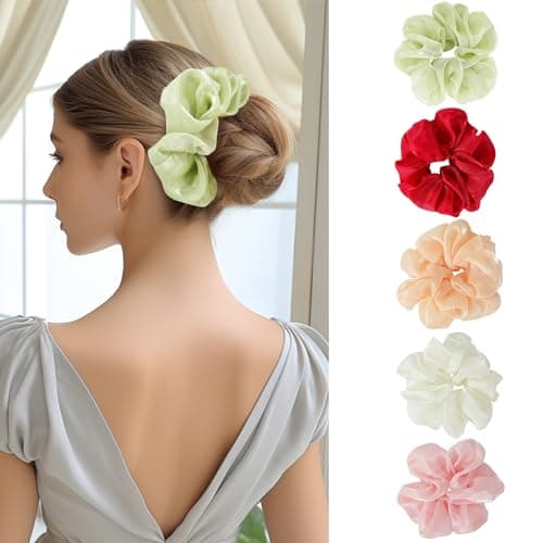 Refined title: Organza Hair Scrunchies for Women and Girls - 5 Pack