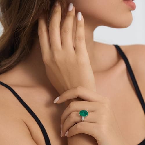 Michooyel 5.0ct S925 Synthetic Emerald Oval Cut Ring for Women