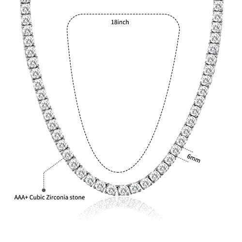 MDFUN 18K White Gold Plated 5.0-6.0mm Round CZ Tennis Necklace 14-24 inches