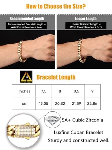 Luxfine 14K Gold Plated Miami Cuban Link Bracelet for Men & Women
