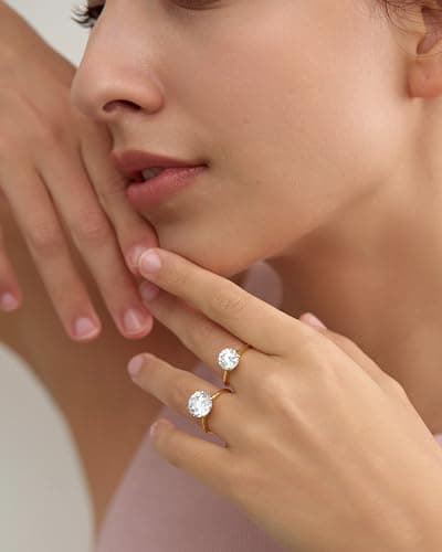 Michooyel 18K Gold Plated 925 Sterling Silver 2ct Solitaire Engagement Ring