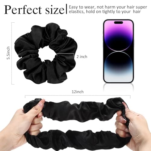 Chuangdi Black Jumbo Satin Scrunchies for Women