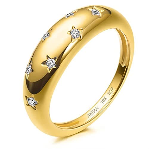 JINEAR 18K Gold Plated Croissant Braided Twisted Signet Ring for All Sizes