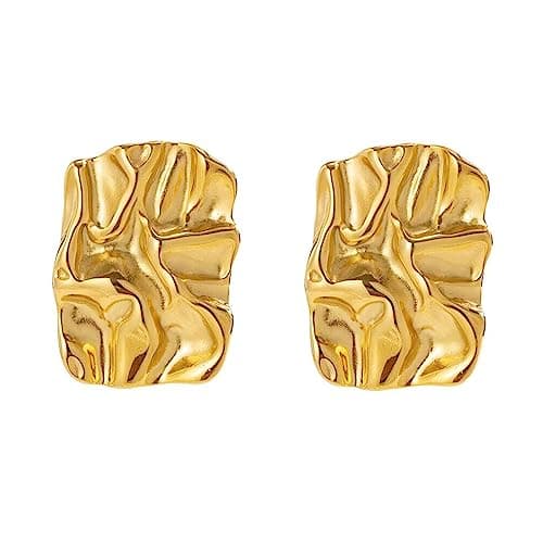 SeryNow Chunky Gold Rectangle Stud Earrings for Women