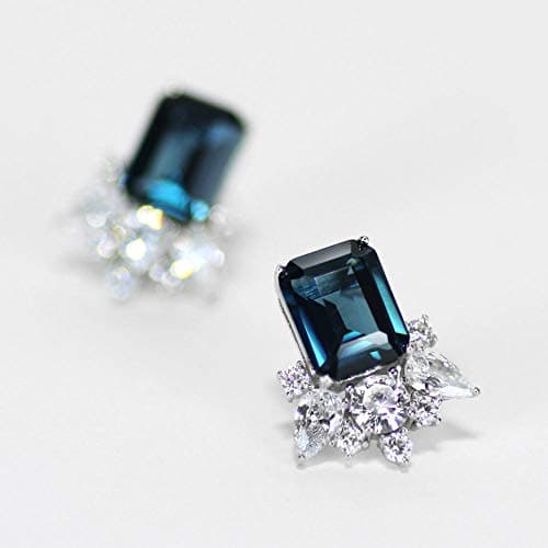 Michooyel S925 Cubic Zirconia Stud Earrings London Blue Emerald Cut Diamond Earrings for Women