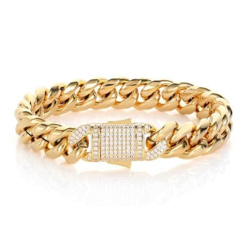 Moissanite Bracelet for Men and Women, 12mm Mesh 18K Gold