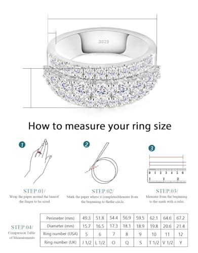 Boieiyftrp D Color VVS1 Moissanite Wedding Ring, Sterling Silver Plated 18k White Gold