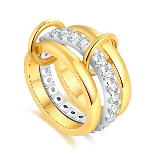 Interlocking Gold & Silver Maximalist Cubic Zirconia Ring for Women Men