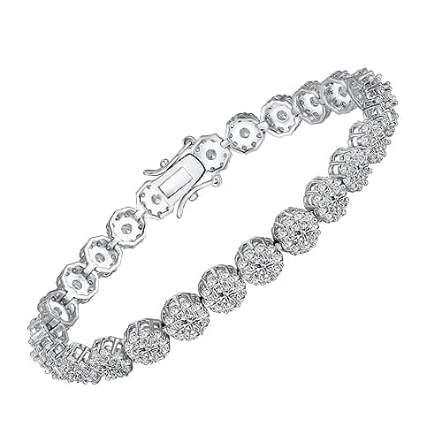 18K White Gold Heart Tennis Bracelet for Women, Size 6-8 inches