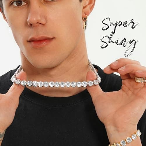 OYOGAA 14K Gold & Silver Tennis Diamond Choker Necklace, 10mm Cubic Zirconia for Men & Women