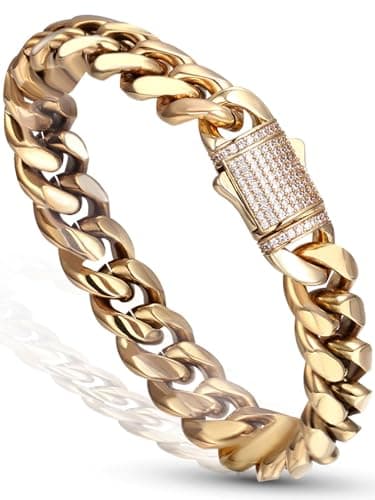 Luxfine 14K Gold Plated Miami Cuban Link Bracelet for Men & Women