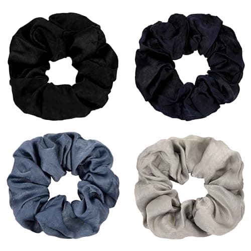 Ivyu Silk Satin Scrunchies - Soft No-Hurt Hair Bands for Women White Black Gray Pink