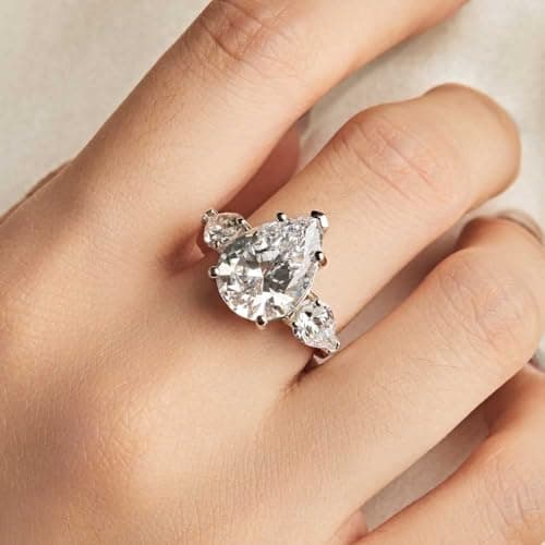 Michooyel S925 5.0ct Pear Cut Cubic Zirconia Engagement RingSilver Wedding Bridal Band Fine Jewelry For Women