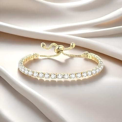 SUPAC Gold Tennis Bracelet, Luxury Shiny Simulated Diamond Jewelry