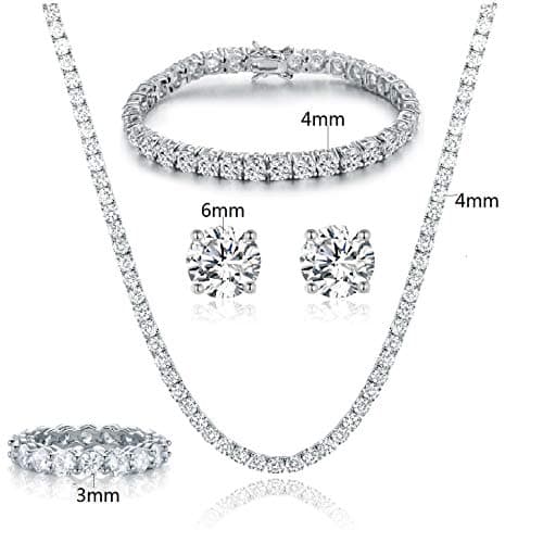 Gemsme 18K White Gold Plated Jewelry Set - Necklace, Bracelet, Earrings, Ring Pack of 4