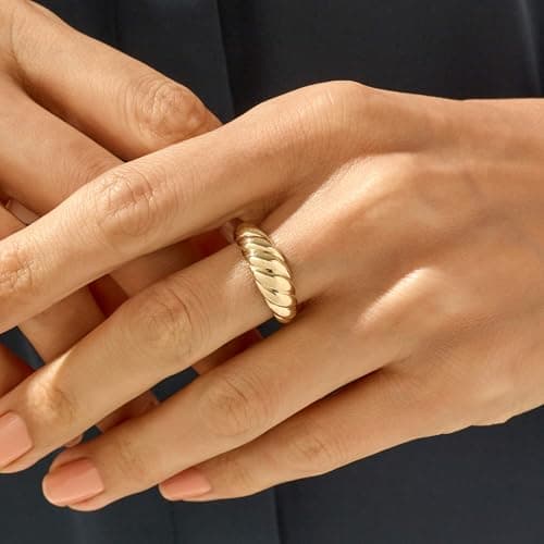 JINEAR 18K Gold Plated Croissant Braided Twisted Signet Ring for All Sizes
