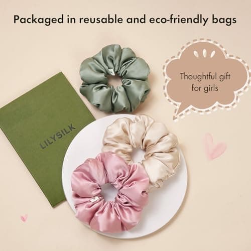 LilySilk Rosy Pink Oversized Mulberry Silk Scrunchies for Big Hair