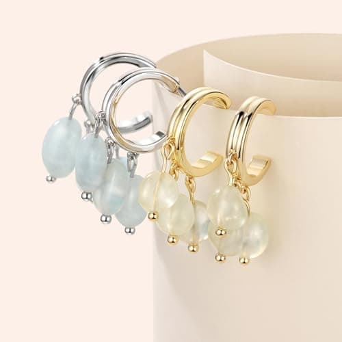 Michooyel Sterling Silver Prehnite Dangle Earrings for Women