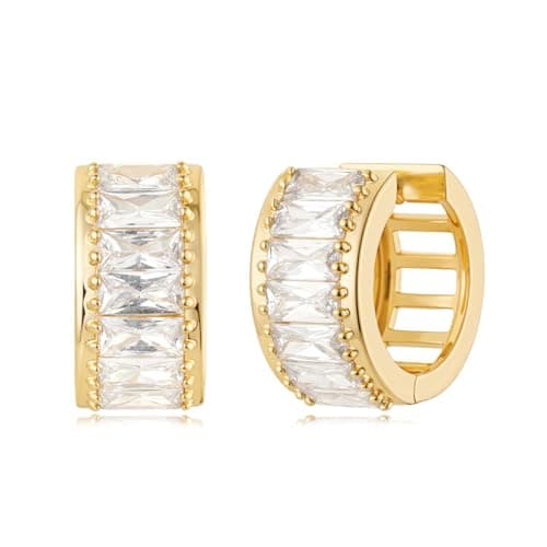 MYEARS 14K Gold Plated Hypoallergenic Women's Gold Earrings Cubic Zirconia Hoop